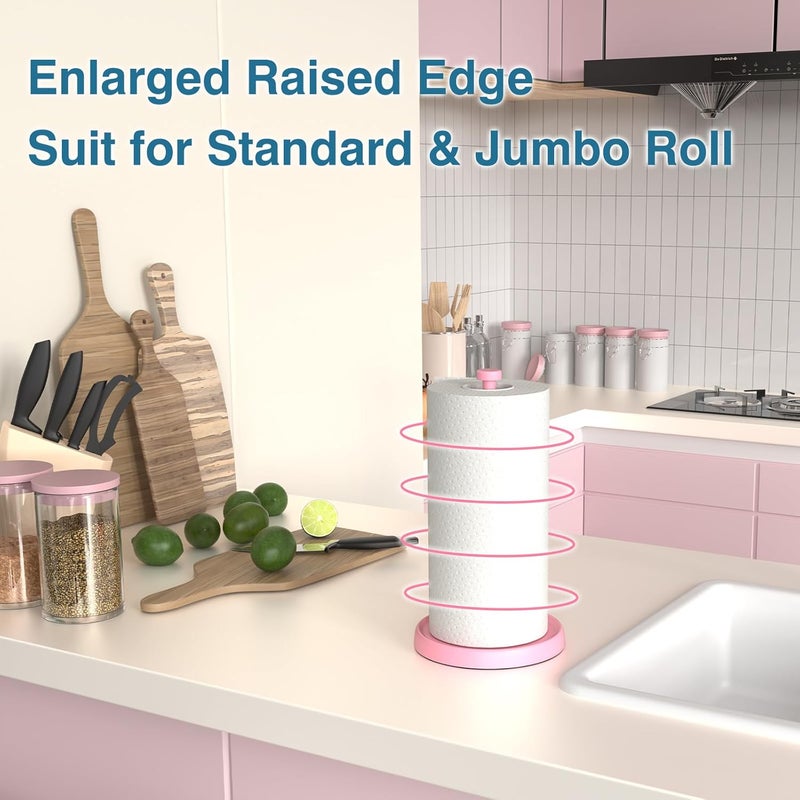Swaitee Pink Paper Towel Holder Countertop, Pink Kitchen Accessories Decor, Stainless Steel, Weighted Base, Paper Towel Roll Holder Stand with Ratchet Mechanism for Kitchen Bathroom Farmhouse Essentials - Image 2